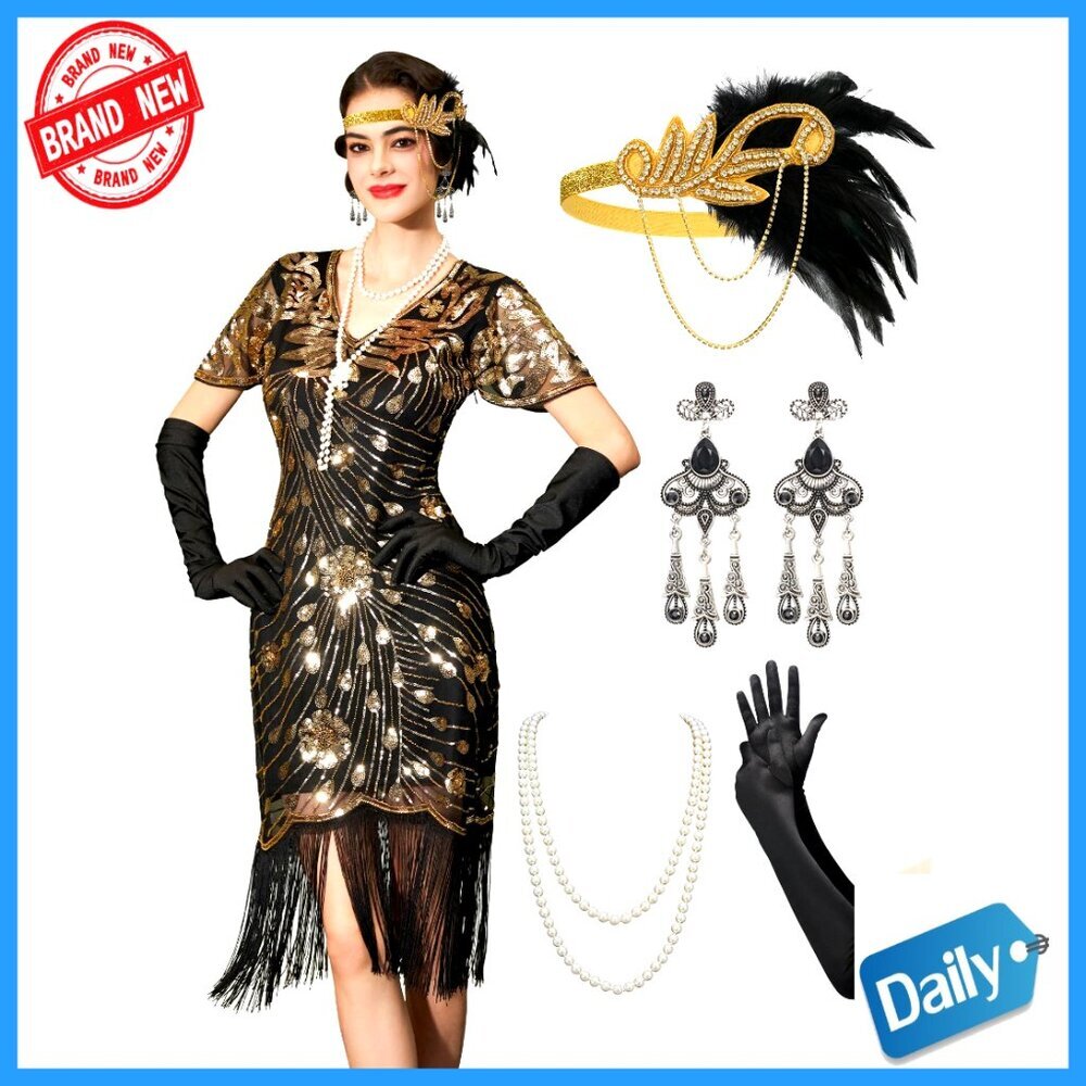 Flapper Dress 1920s Fringe Gatsby Costume Women's Size Medium